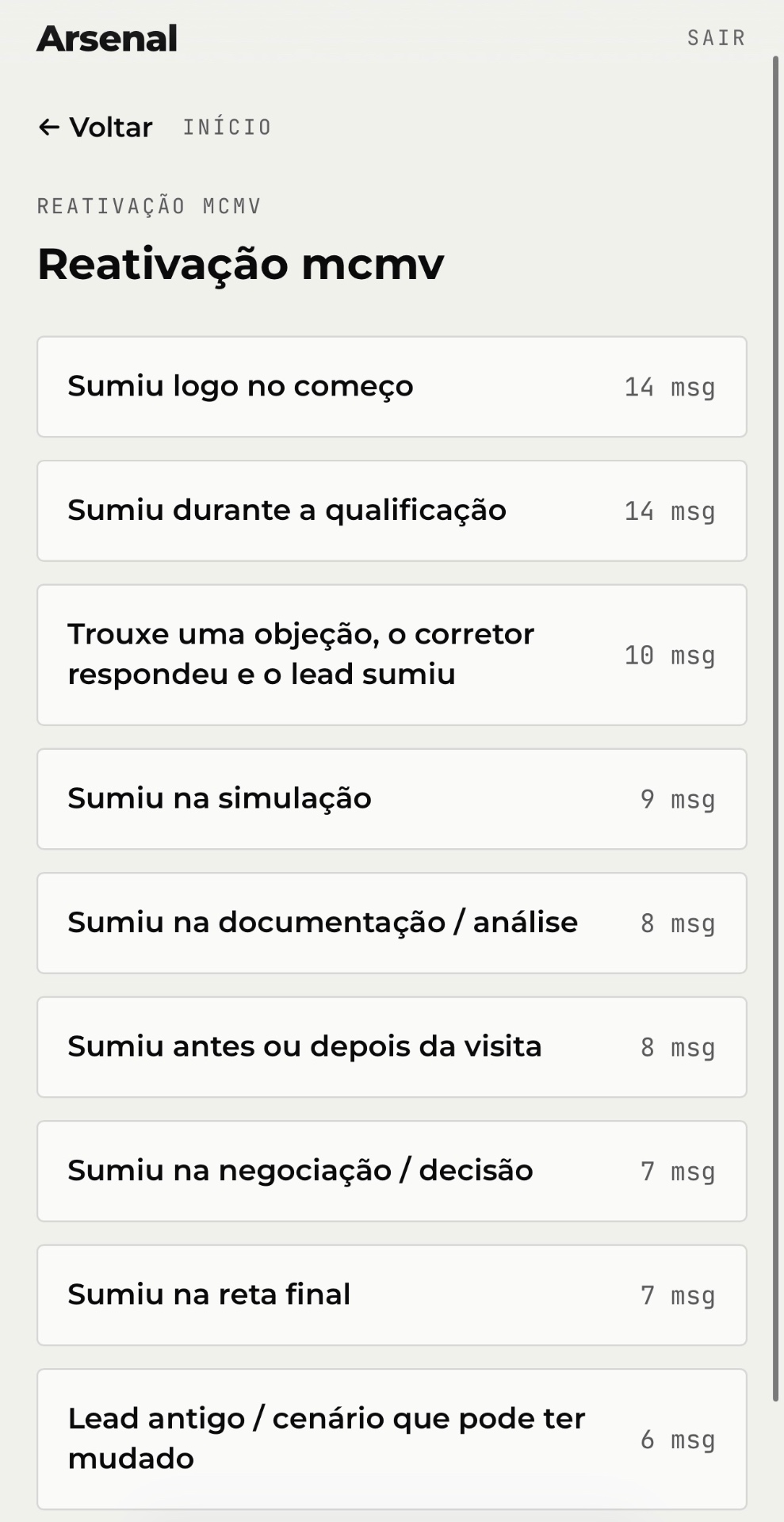 Tela do Arsenal: Encontre o momento da conversa.